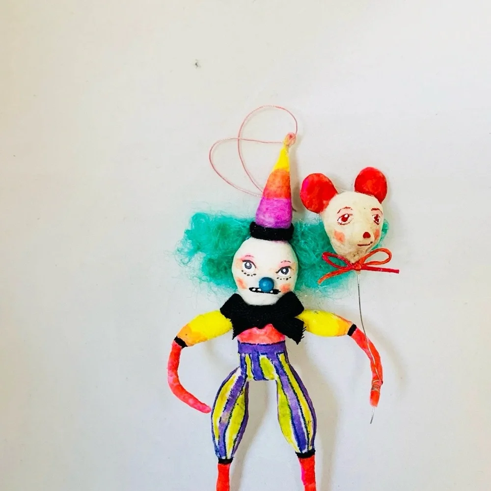 New Handmade HandPainted Clown wt balloon Spun Cotton Doll by Artist Maria Paula - Picture 9 of 13